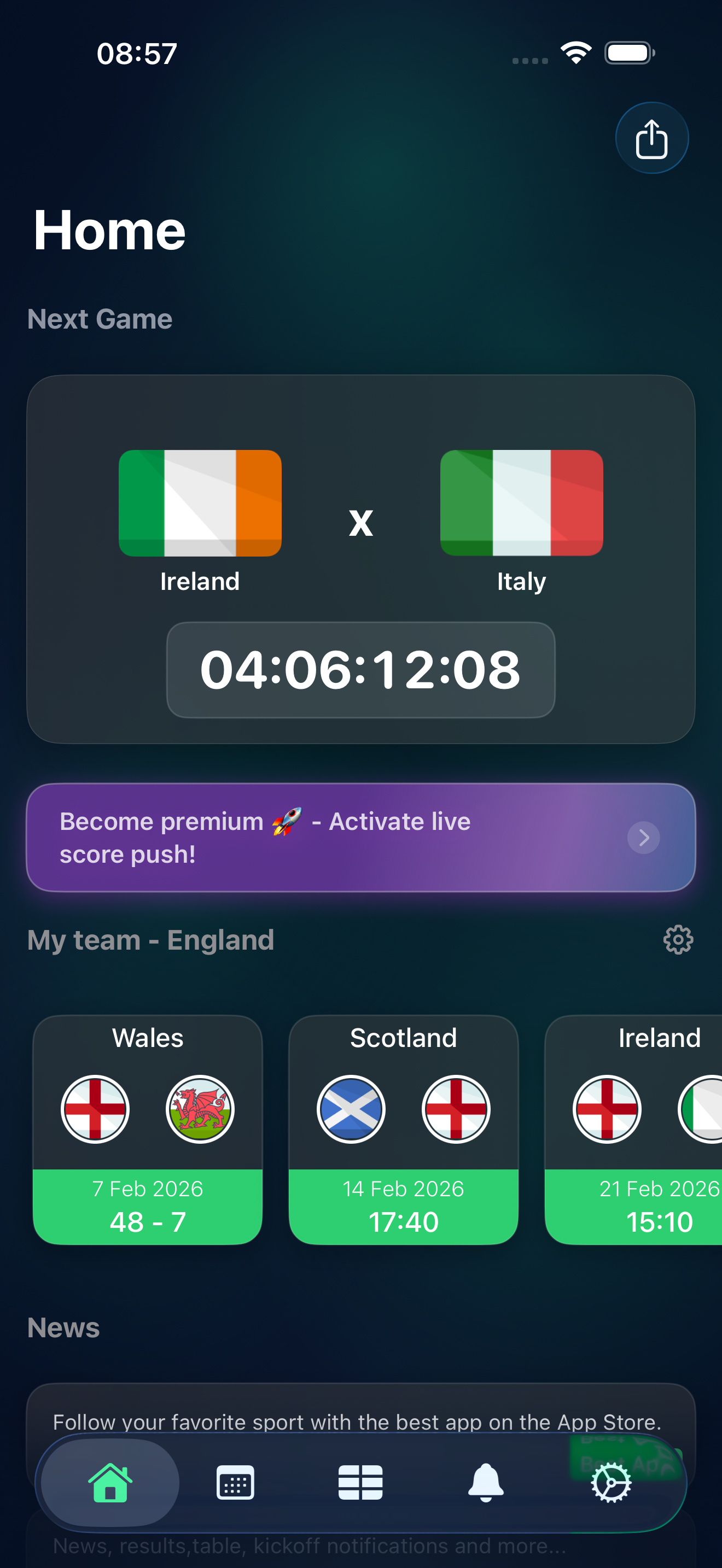 6 Nations App - Match Countdown
